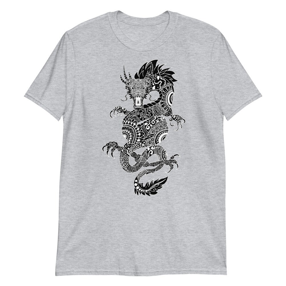 Spiral Oriental Dragon T-Shirt - Bold Crimson Dragon Design On Black 100% Cotton Tee - View #9