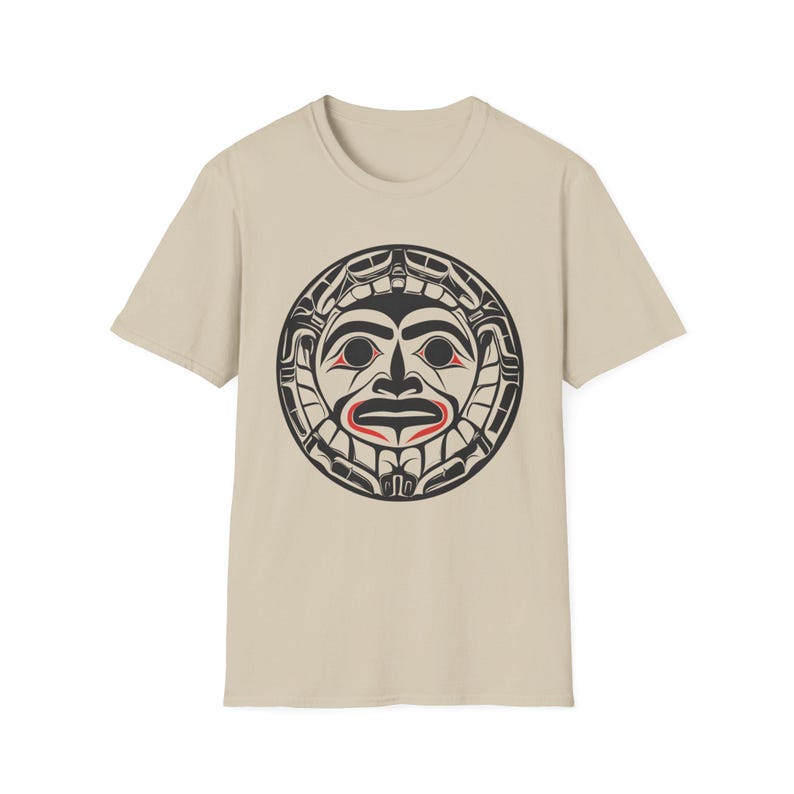Native American T-shirt Coast Salish Sun T-Shirt Indigenous Northwest Art Tee Bohemian Softstyle Shirt Eco Friendly Tribal Gift for Him Her image 1