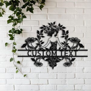 Art Nouveau Wildflower Metal Wall Art, Metal Garde Sign, Custom Welcome Sign with Name | Farmhouse Floral Decor Personalized Porch, Garden