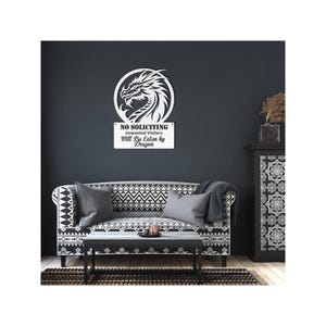 Funny No Soliciting Sign | Dragon Will Eat You Metal Sign | Custom Outdoor Warning Sign | Personalized Steel Wall Art for Home & Business image 6