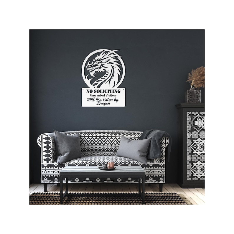 Funny No Soliciting Sign | Dragon Will Eat You Metal Sign | Custom Outdoor Warning Sign | Personalized Steel Wall Art for Home & Business image 6