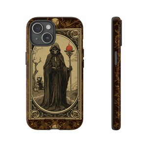 Death&#39;s Embrace, Gothic Horror, Halloween The Reaper Tarot Card iPhone Case | Mystical Design for iPhone & Samsung Galaxy and Pixel Models