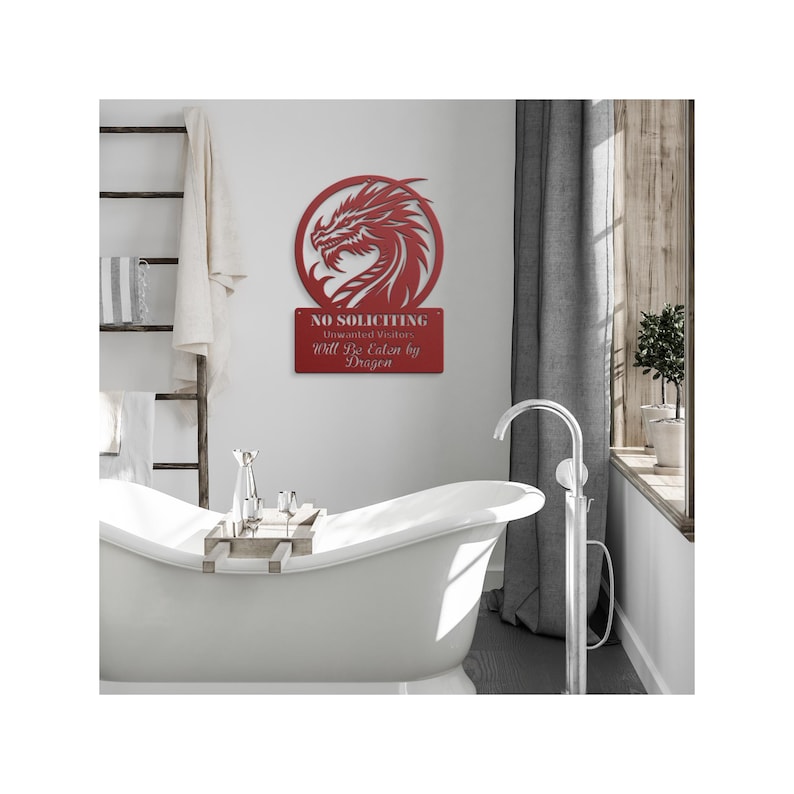 Funny No Soliciting Sign | Dragon Will Eat You Metal Sign | Custom Outdoor Warning Sign | Personalized Steel Wall Art for Home & Business image 5