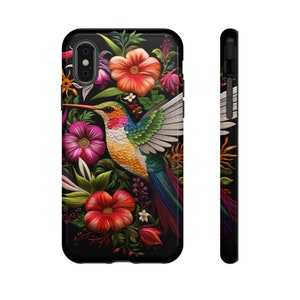 Mexican Embroidery Floral Hummingbird Phone Case | Folk Art Bird Design | iPhone 16 15 14 13 Samsung S25 S24 Pixel Case