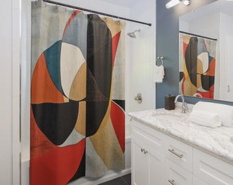 Tenda Da Doccia Con Stampa Lago E Montagne - 175x200 Cm Con Ganci - Tessuto Idrorepellente Turchese/Corallo - Foto 8