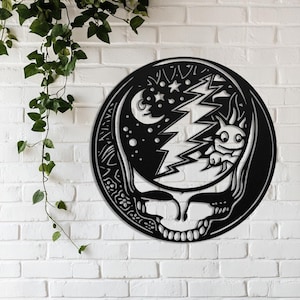Steal Your Face Grateful Dead Sun and Moon Metal Sign – Psychedelic Wall Art | Celestial Deadhead Decor | Custom Steel Sign for Music Lovers