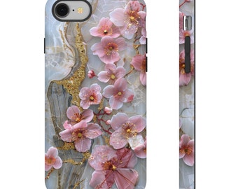 Roze Forget Me Nots gouden bloemen telefoonhoesje voor iPhone 15, 14, Pro Max, 13, 12 & Samsung Case S23, S22, S21, Google Pixel Case