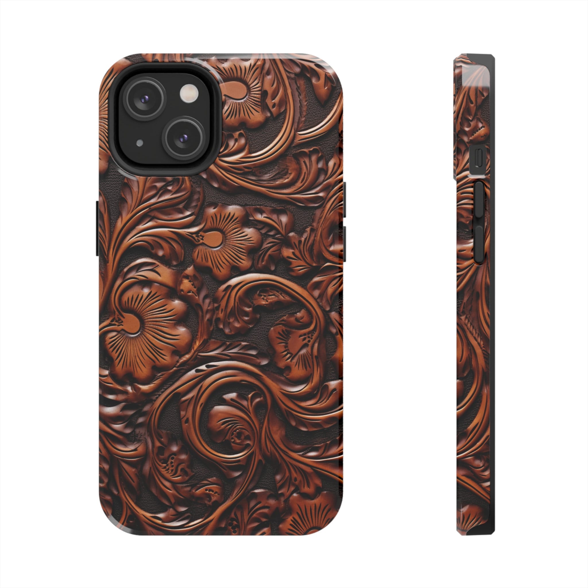 Western Cowboy Carved Leather Style Phone Case, Rustic Vintage