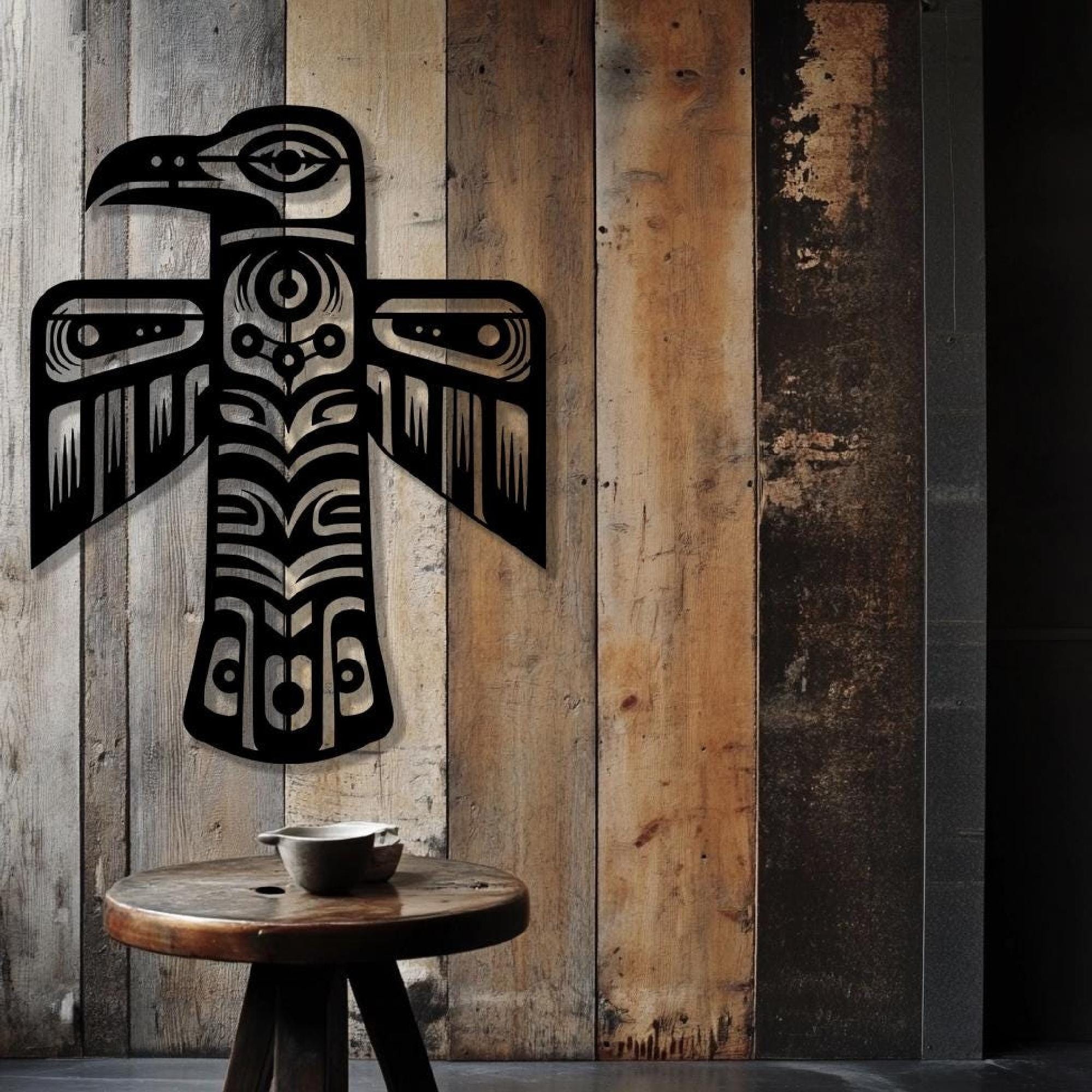 Northwest Tribal Raven Totem Pole Metal Art | Native American Wall ...