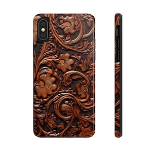 Western Cowboy Carved Leather Style Phone Case, Rustic Vintage Design iPhone 15, 14, Pro Max, 13, 12, Samsung S23, S22, S21, Google Pixel
