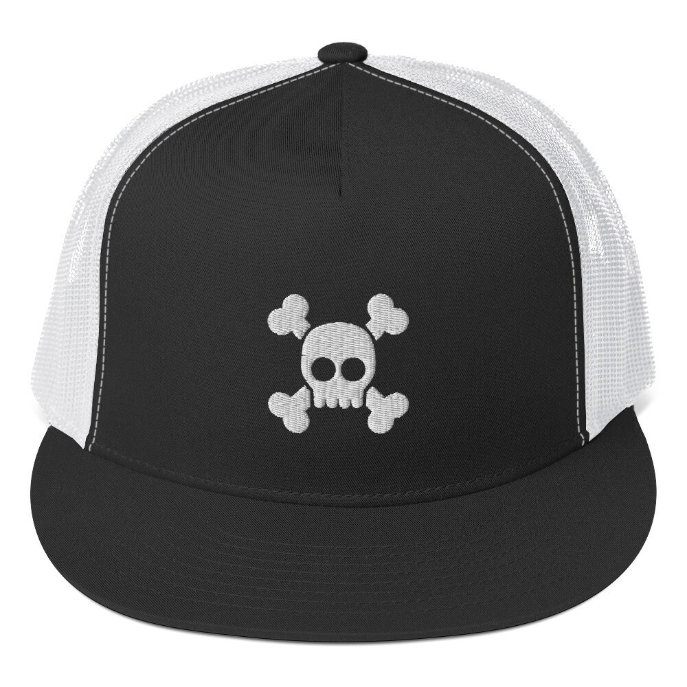 Black Hat Skull and crossbones Pirate Biker Trucker Cap Etsy