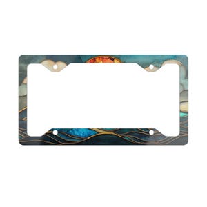 Stained Glass Ocean Wave License Plate Frame, Sun Beach Car Accessories, Water License Plate Cover, Metal Vanity Car Tag Holder, Made in USA