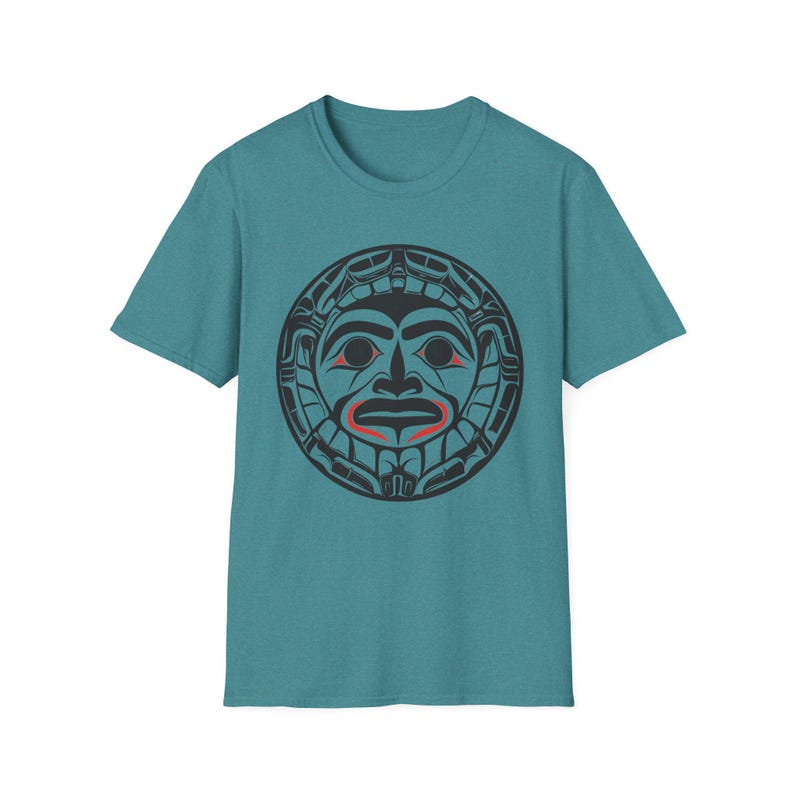 Native American T-shirt Coast Salish Sun T-Shirt Indigenous Northwest Art Tee Bohemian Softstyle Shirt Eco Friendly Tribal Gift for Him Her image 7