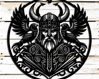 Metal Sign | Viking Warrior Norse Wall Art | Icelandic Odin Raven Wall Decor | Custom Norse Mythology Steel Sign for Home & Mead Hall