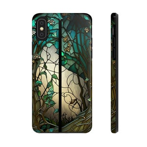 Stained Glass iPhone Case, Cute Floral Aesthetic Art Nouveau Retro Phone Tough Case for iPhone 14 Plus 13 12 7 8 SE Hippie Boho Style