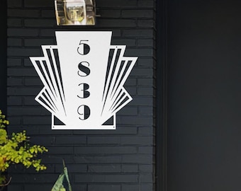 Art Deco Metal Address Sign: Custom House Number Plaque