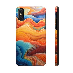 Vagues de sable du désert, coque de portable orange, coque pour iPhone 15 carte topographique, montagnes abstraites, coque de portable Apple, cadeau pour amoureux de la nature