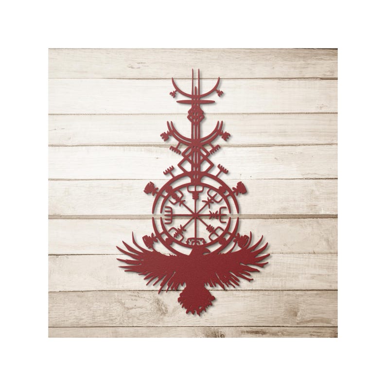 Viking Compass & Raven Metal Sign – Norse Vegvisir Wall Art | Odin’s ...