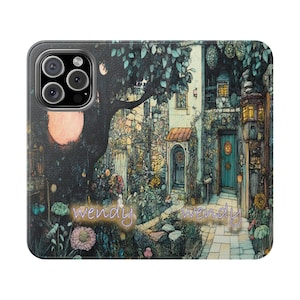 シークレットガーデン フローラル パーソナライズ ウォレット フリップ フォンケース カスタムネーム フェイクレザーカバー iPhone 16 15 13 12 Samsung S25 S24