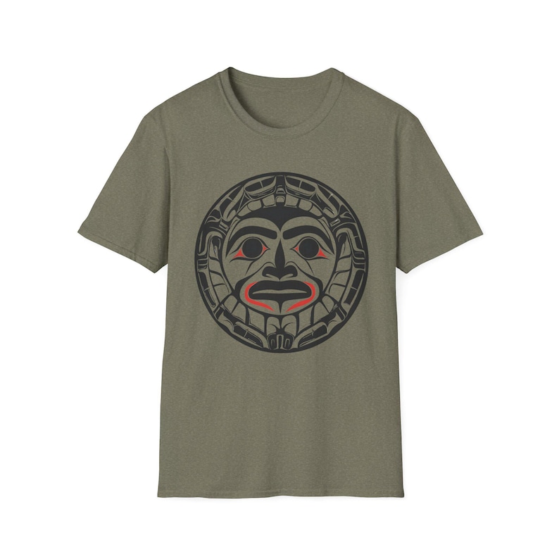 Native American T-shirt Coast Salish Sun T-Shirt Indigenous Northwest Art Tee Bohemian Softstyle Shirt Eco Friendly Tribal Gift for Him Her image 2