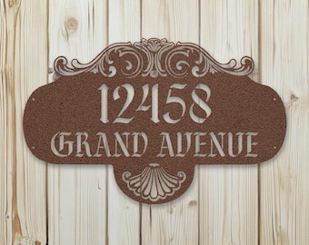 Personalized Art Nouveau Address Sign: Custom Steel House Number Plaque