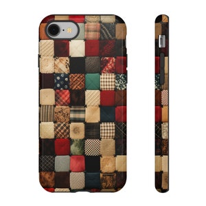 Vintage Square Crochet Blanket Knit Look Phone Case | Warm Retro Patchwork Fall Colors | For iPhone, Pixel, Samsung