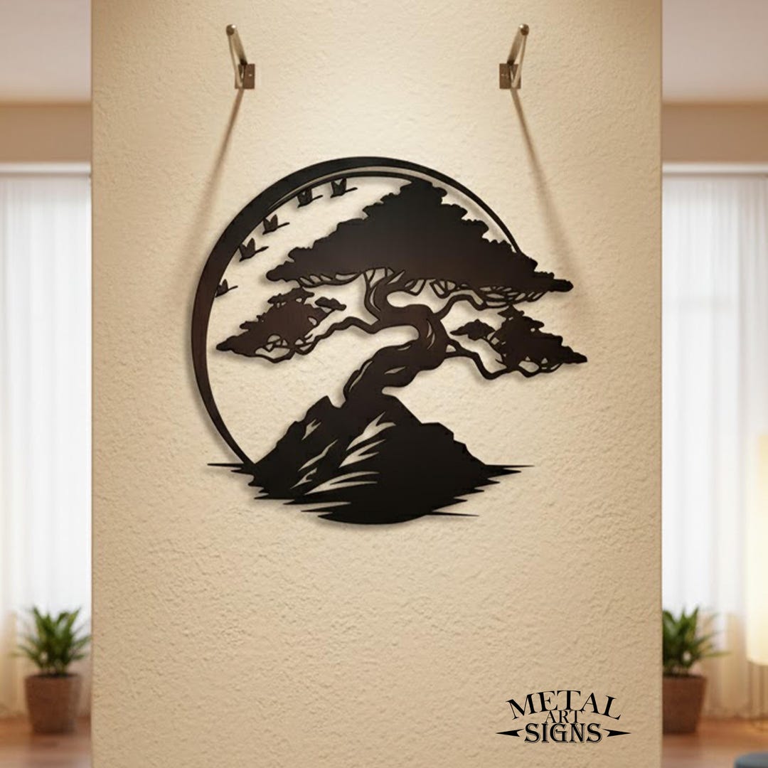 Metal Bonsai Tree Enso Circle Japandi Wall Art – Zen Minimalist Metal ...