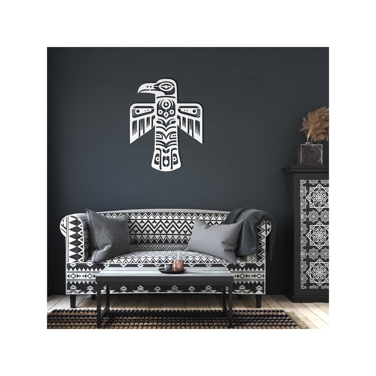 Northwest Tribal Raven Totem Pole Metal Art | Native American Wall ...