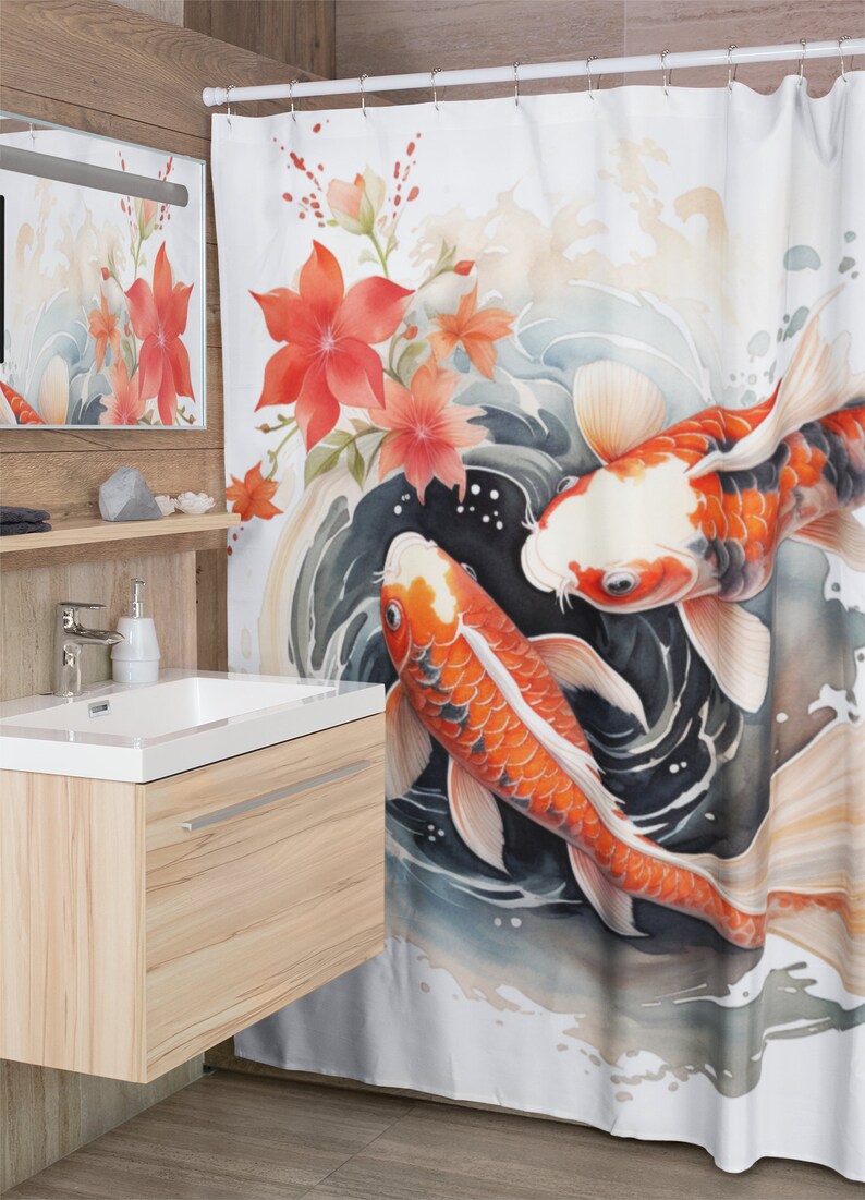 Vintage Koi Japanese Goldfish Shower Curtains Bath Curtain Elevate Your