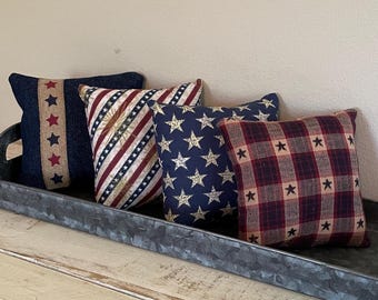 Patriotic Mini Pillow: Primitive Stars and Stripes Decor (5" x 5")
