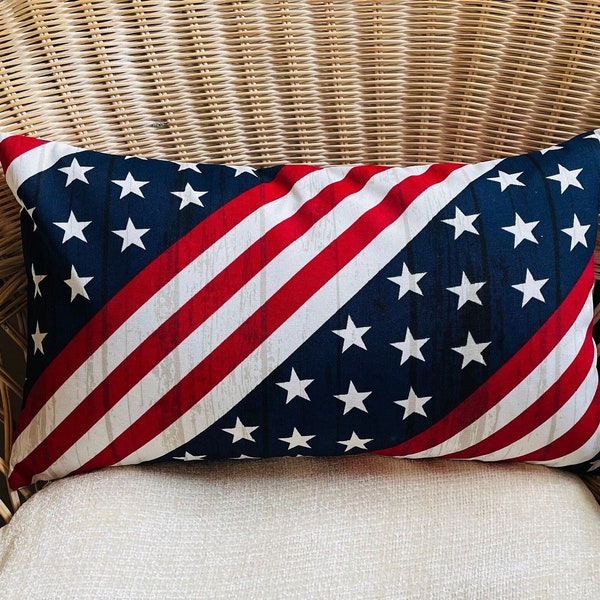 Red, White and Blue Patriotic Flag Memorial Day/4th of July Indoor/Outdoor Decorative Pillow Cover