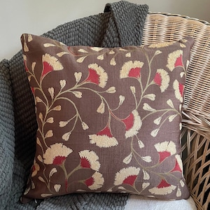 Chocolate Brown/Gold/Burnt Orange Floral Fall Decorative Pillow Cover for Sofa, Chair, or Bed