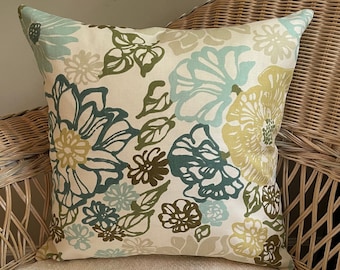 Teal, Blue/Green, Olive and Gold Floral Decorative Throw Pillow Cover