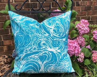 Ocean Swirls Turquoise/Teal Fade Resistant Indoor/Outdoor Fabric Decorative Porch Pillow Cover