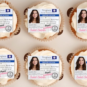 Custom Drivers License CupCake Topper / Sweet 16 / Cake Topper /  Sweet 16 Cake Topper / Birthday Cake / Drivers License / Custom Birthday