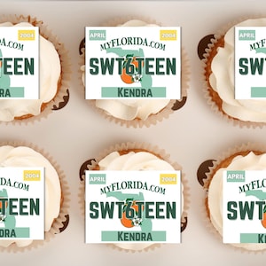 Custom License Plate CupCake Topper / Sweet 16 / Cake Topper /  Sweet 16 Cake Topper / Birthday Cake / Drivers License / Custom Birthday