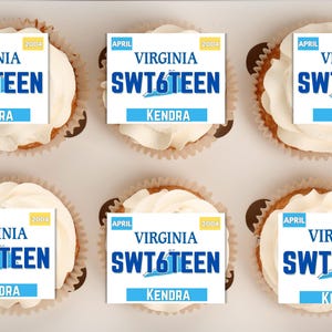 Custom License Plate CupCake Topper / Sweet 16 / Cake Topper /  Sweet 16 Cake Topper / Birthday Cake / Drivers License / Custom Birthday