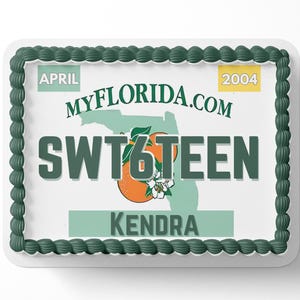 Custom License Plate Cake Topper / Sweet 16 / Cake Topper /  Sweet 16 Cake Topper / Birthday Cake / Drivers License / Custom Birthday