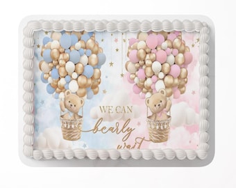 Gender Neutral Edible Cake Topper | Boy or Girl Cake Image | Baby Reveal Party Decor / We can Bearly Wait | Gender Reveal
