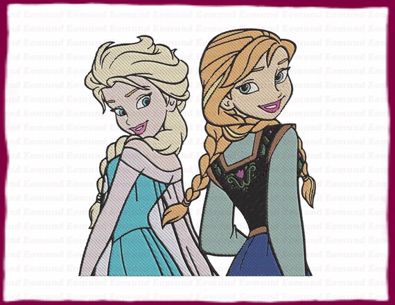 Elsa And Anna Frozen Filled Embroidery Design 4 Instant Download.