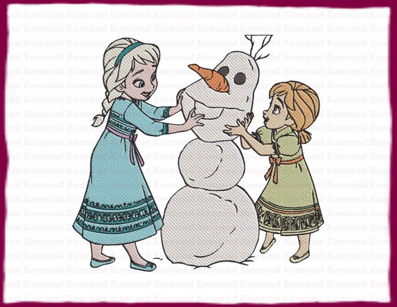 Little Elsa With Anna Frozen Filled Embroidery Design 4 Instant.