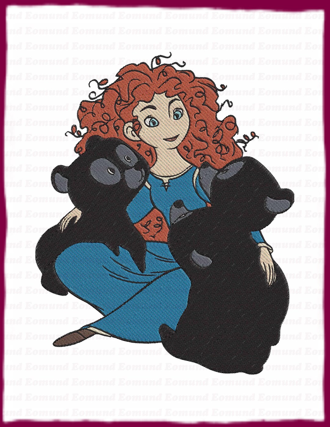 Merida With Harris and Hubert and Hamish Brave Filled Embroidery Design ...