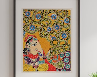 Madhubani Ganesha _ Hand made Madhubani Painting-Art print - Wall Decor - Indian Folk Art