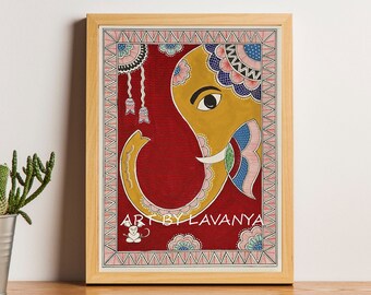 Lord Ganesha _ Hand made Madhubani Painting-Art print - Wall Decor - Indian Folk Art