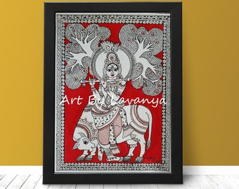 Lord Shri Krishna - Kalamkari painting- Wall Decor - Indian Folk Art