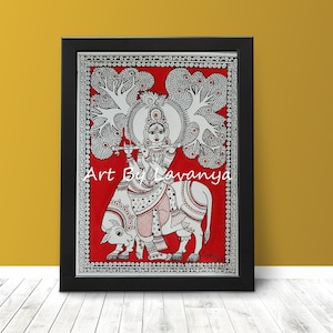 Lord Shri Krishna - Kalamkari painting- Wall Decor - Indian Folk Art