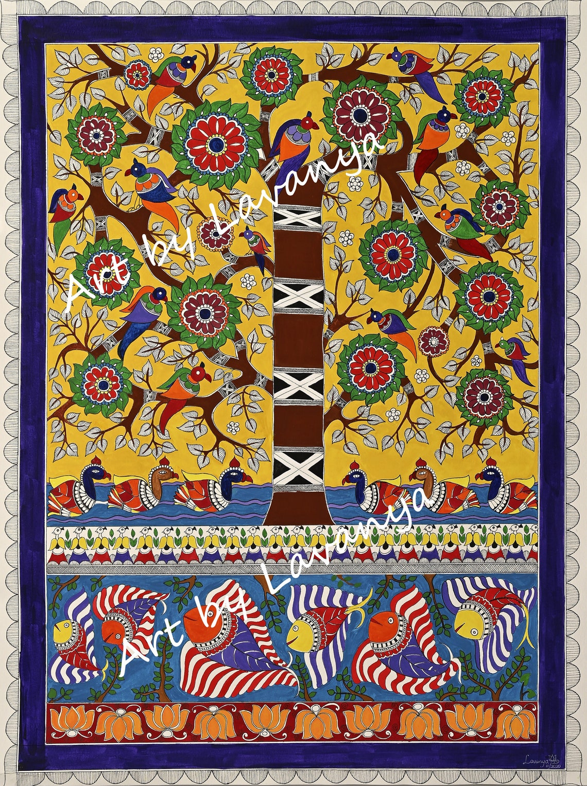 Tree of Life Madhubani Painting Wall Decor Art Prints Etsy