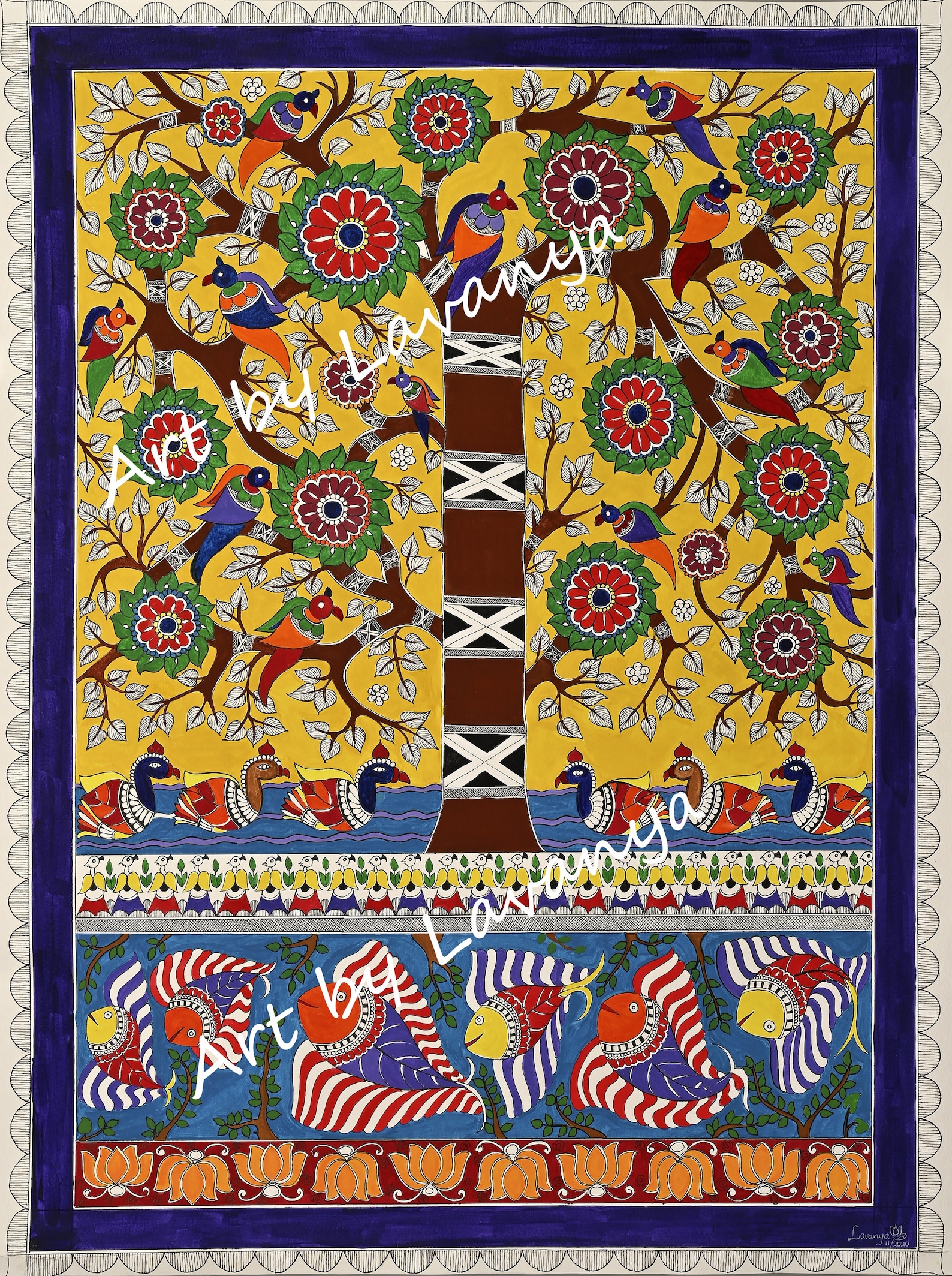 Tree of Life Madhubani Painting Wall Decor Art Prints Etsy