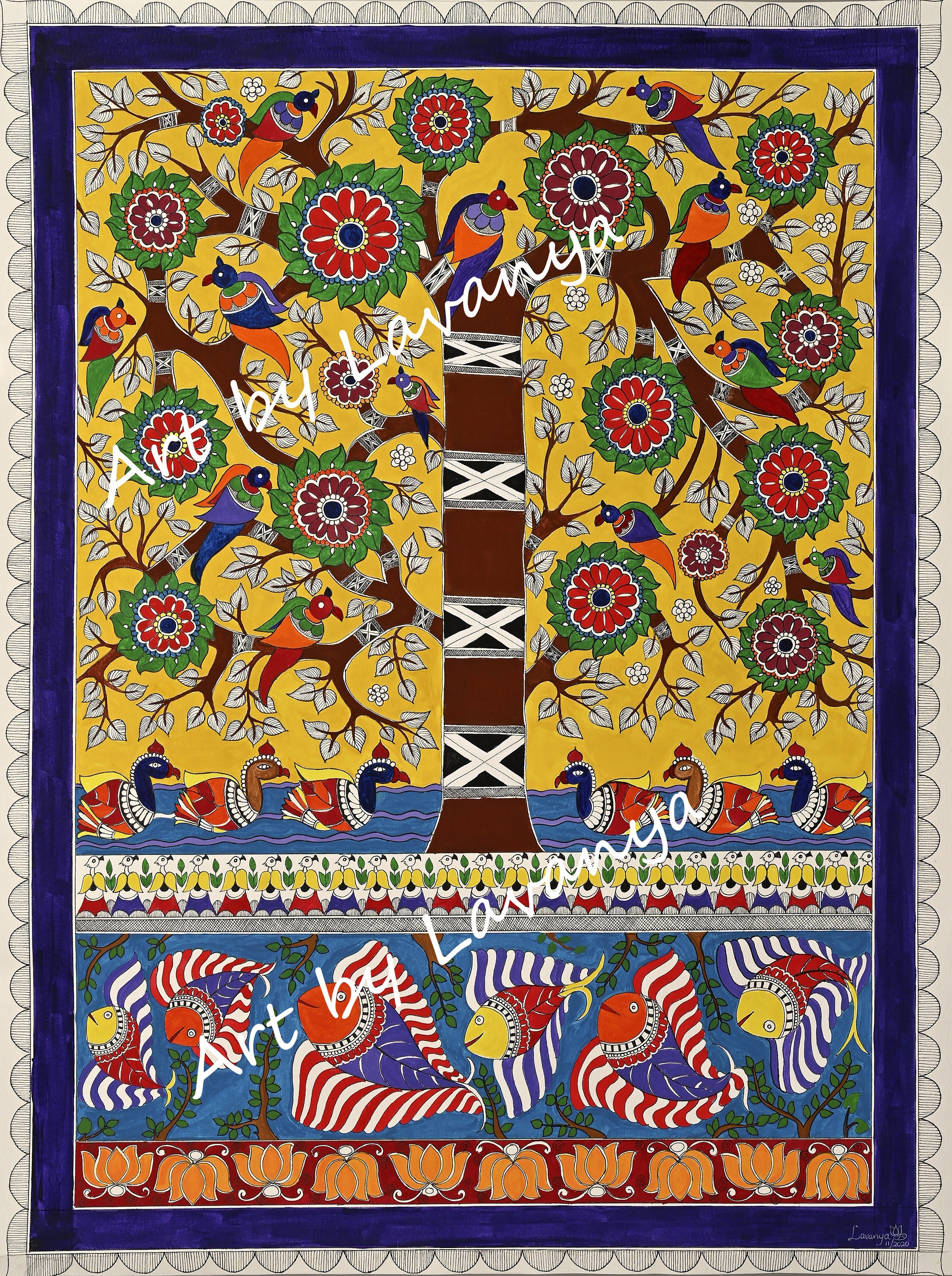 Tree of Life- Madhubani Painting Wall Decor - Art Prints - Indian Folk ...