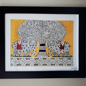 Madhubani Tree Of Life  with elephants-Art print-Wall Decor-Indian Folk Art